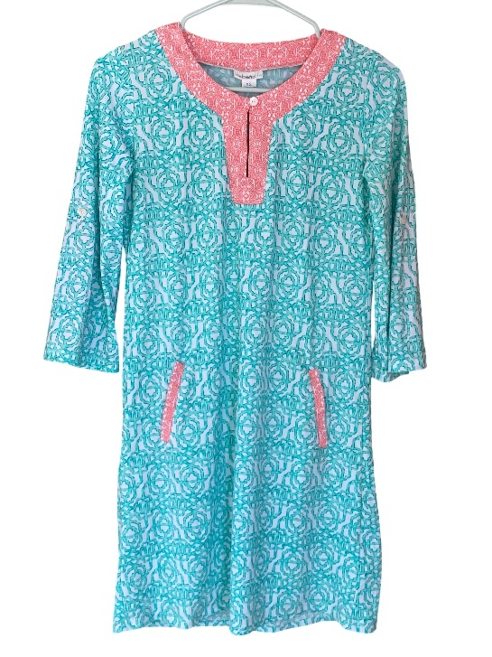 Cabana Life Coral Tides aqua pattern UPF 50  resort wear tunic dress size XS